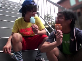 Two asian foot fetish school girl tease a cock