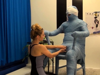 Handjob amateur MILF in lingerie cumshot after tugging cock