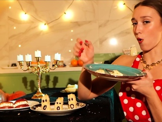 Pink labia close up of naive brunette